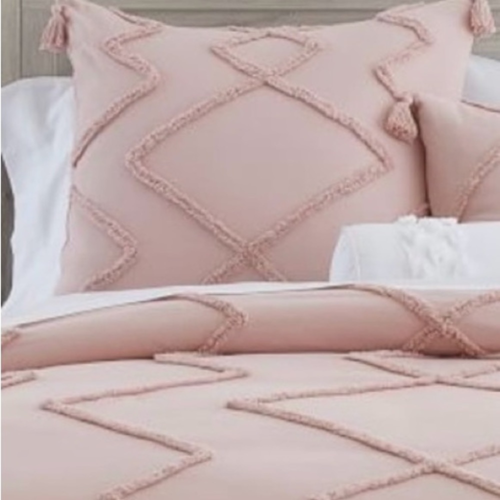 Pottery Barn Teen Ashlyn Tufted Organic Twin Duvet Cover Powdered Blush